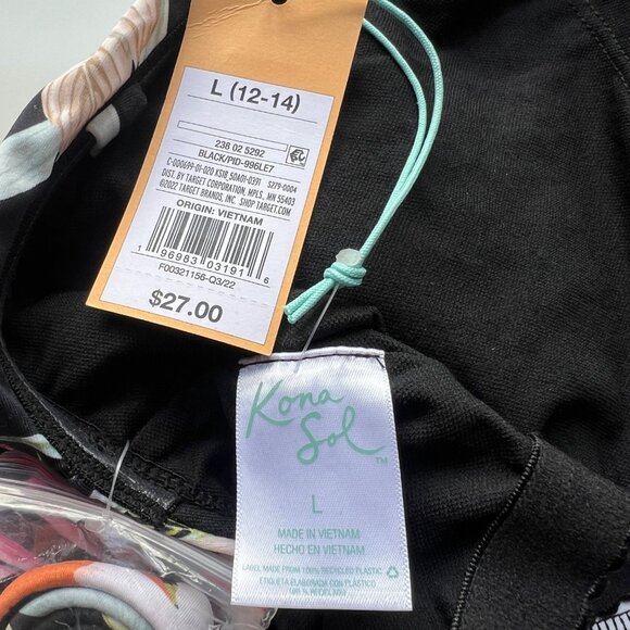 Kona Sol Floral Swim Top With Adjustable Straps Black Multicolor Womens Size L - Picture 6 of 8